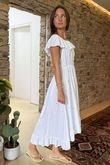 Made in Italy Forget Me Knots Bardot Shirring Dress White /15 =